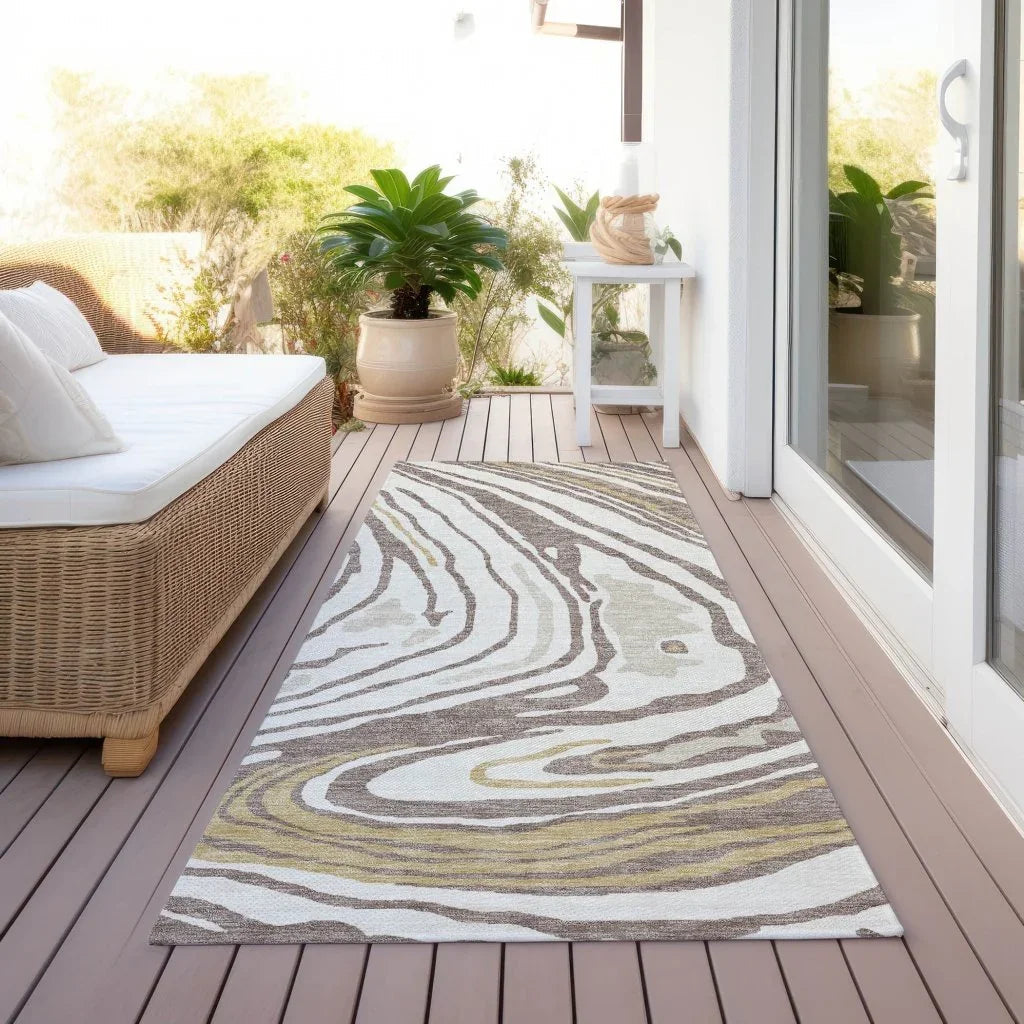 Avelia Brown Washable Indoor-Outdoor Rug-Outdoor Rugs-LOOMLAN Rugs-LOOMLAN