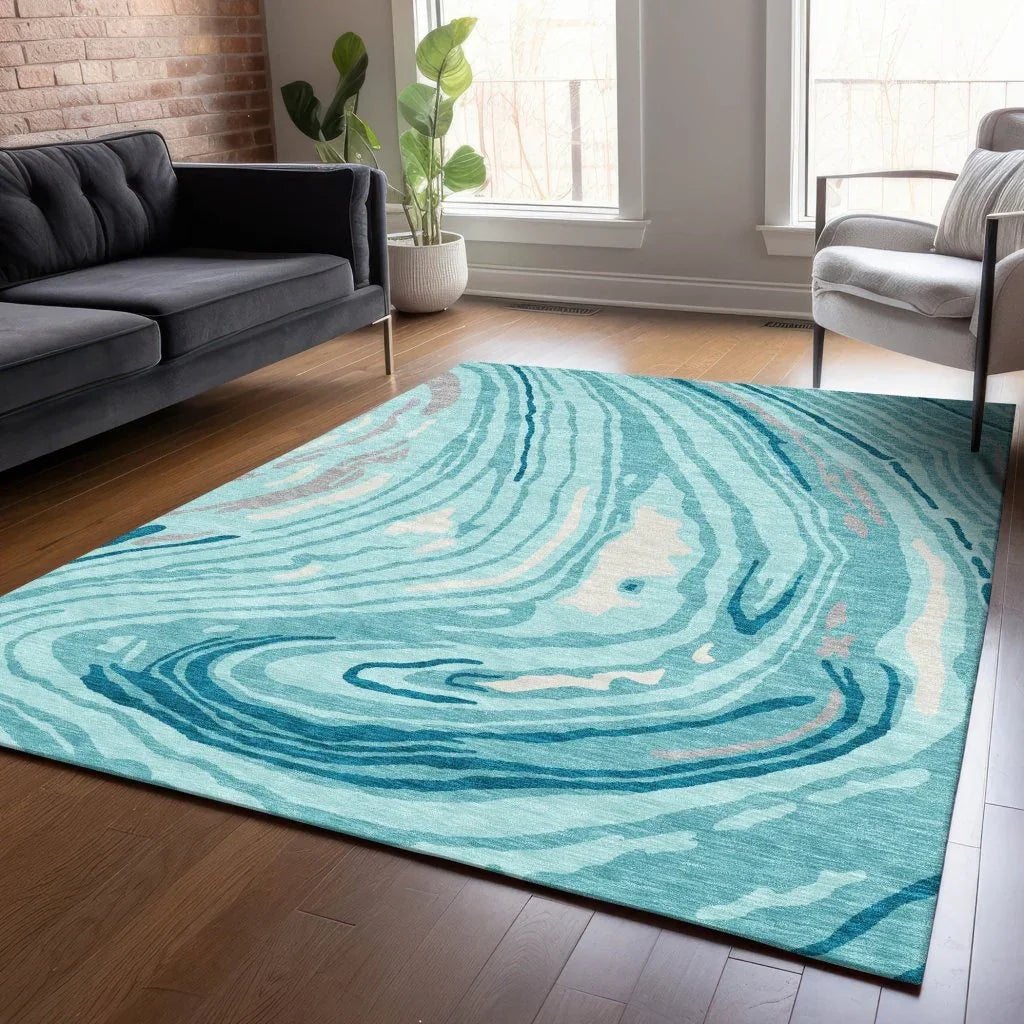 Avelia Teal Washable Indoor-Outdoor Rug-Outdoor Rugs-LOOMLAN Rugs-LOOMLAN