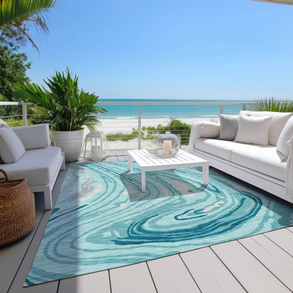 Avelia Teal Washable Indoor-Outdoor Rug-Outdoor Rugs-LOOMLAN Rugs-LOOMLAN
