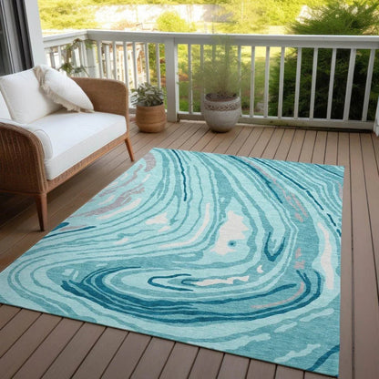 Avelia Teal Washable Indoor-Outdoor Rug-Outdoor Rugs-LOOMLAN Rugs-LOOMLAN