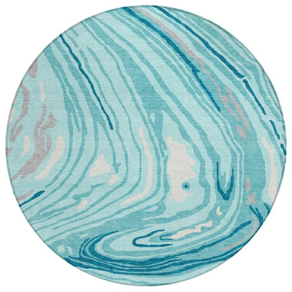 Avelia Teal Washable Indoor-Outdoor Rug-Outdoor Rugs-LOOMLAN Rugs-8' x 8'-LOOMLAN