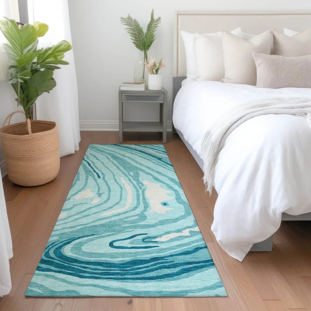 Avelia Teal Washable Indoor-Outdoor Rug-Outdoor Rugs-LOOMLAN Rugs-LOOMLAN