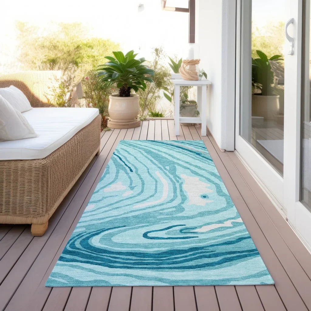 Avelia Teal Washable Indoor-Outdoor Rug-Outdoor Rugs-LOOMLAN Rugs-LOOMLAN