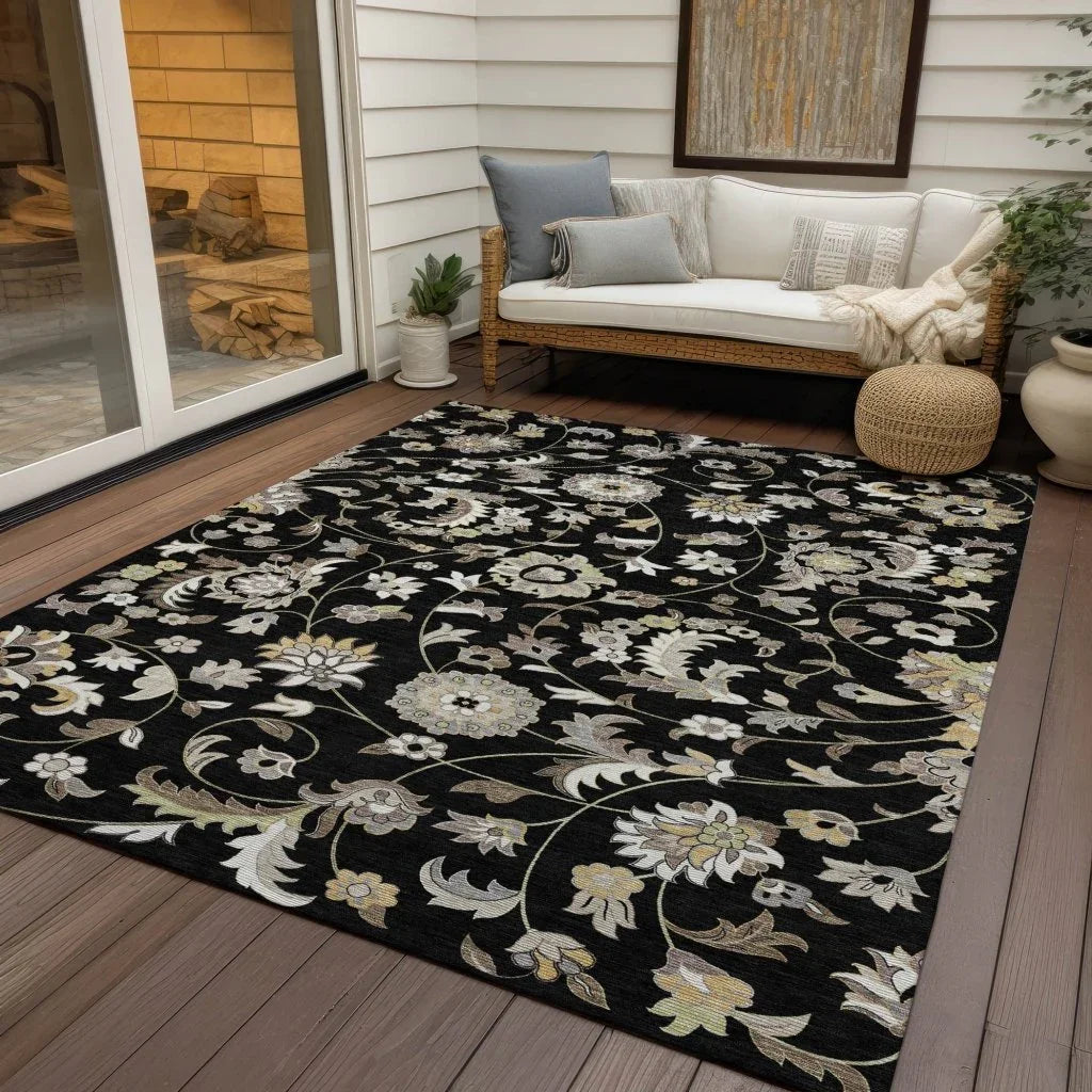 Aveline Black Washable Indoor-Outdoor Rug-Outdoor Rugs-LOOMLAN Rugs-LOOMLAN