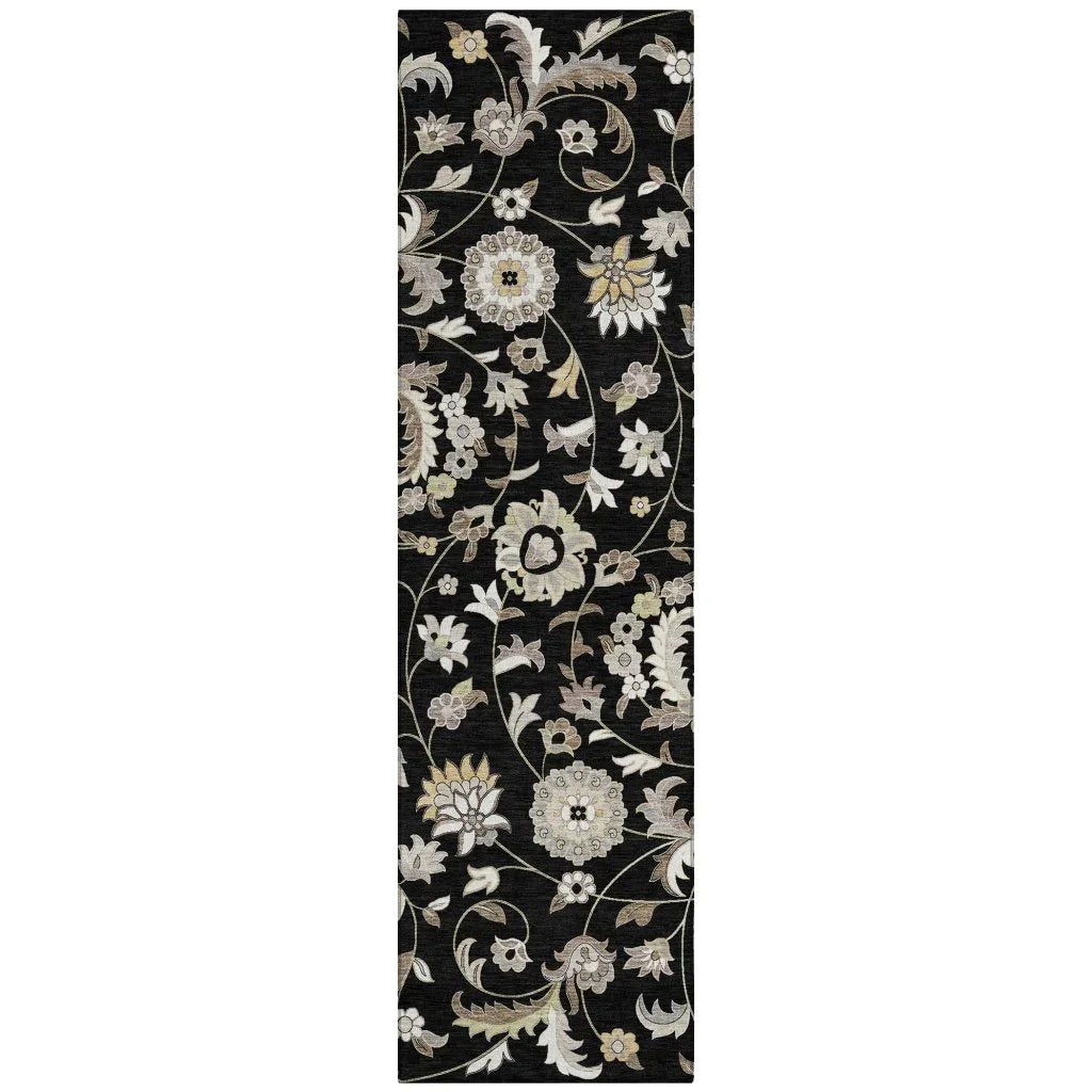 Aveline Black Washable Indoor-Outdoor Rug-Outdoor Rugs-LOOMLAN Rugs-2'3" x 7'6"-LOOMLAN