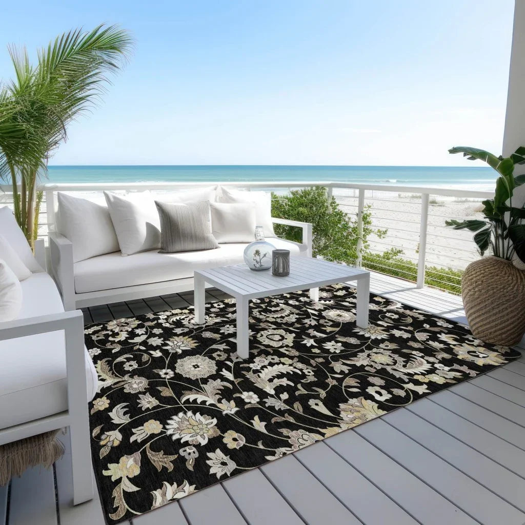 Aveline Black Washable Indoor-Outdoor Rug-Outdoor Rugs-LOOMLAN Rugs-LOOMLAN