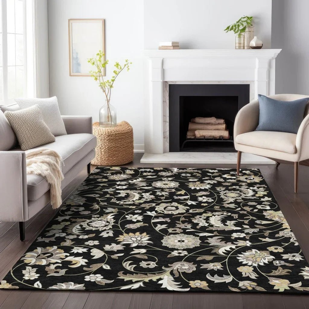 Aveline Black Washable Indoor-Outdoor Rug-Outdoor Rugs-LOOMLAN Rugs-LOOMLAN