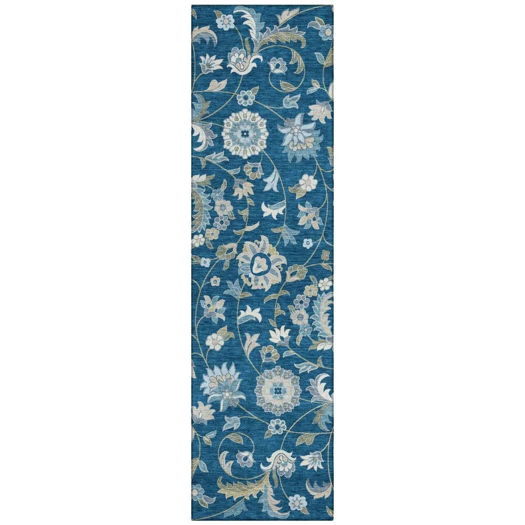 Aveline Blue Washable Indoor-Outdoor Rug-Outdoor Rugs-LOOMLAN Rugs-2'3" x 7'6"-LOOMLAN