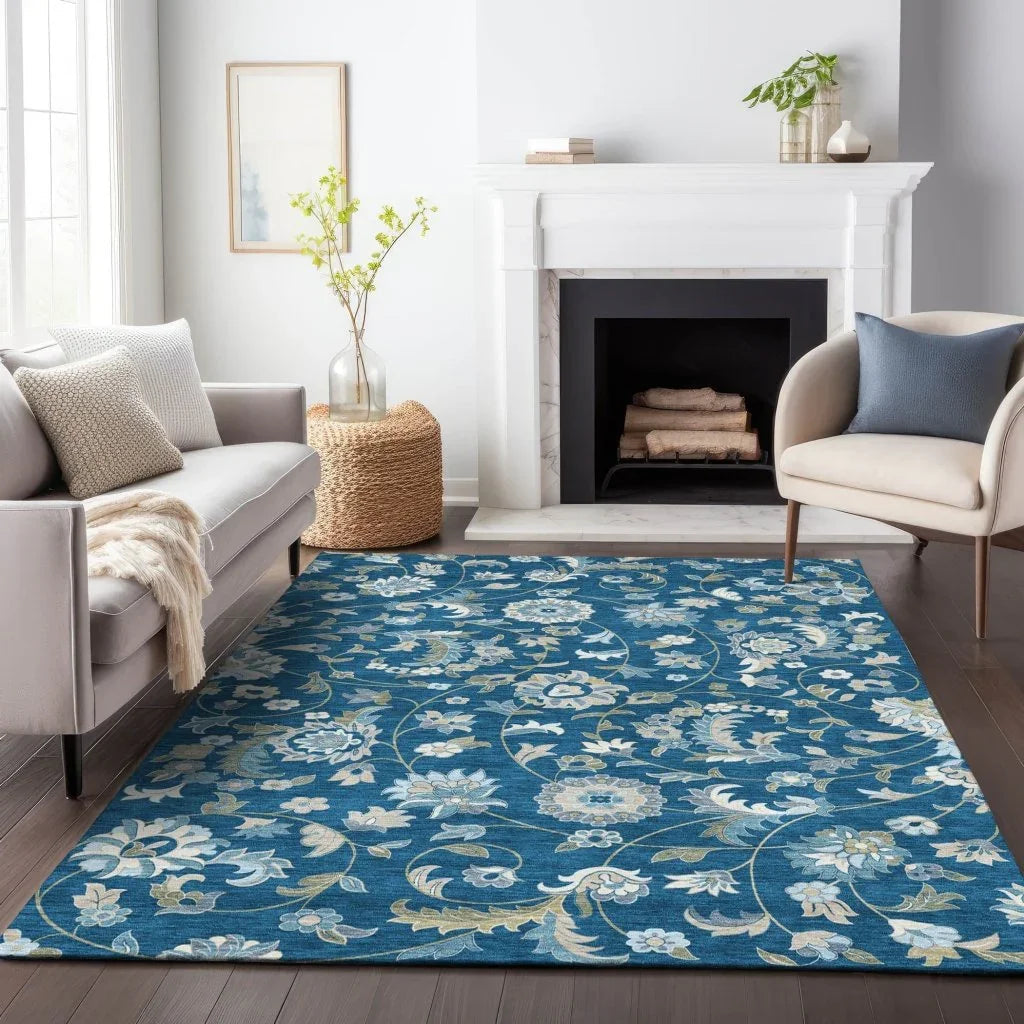 Aveline Blue Washable Indoor-Outdoor Rug-Outdoor Rugs-LOOMLAN Rugs-LOOMLAN
