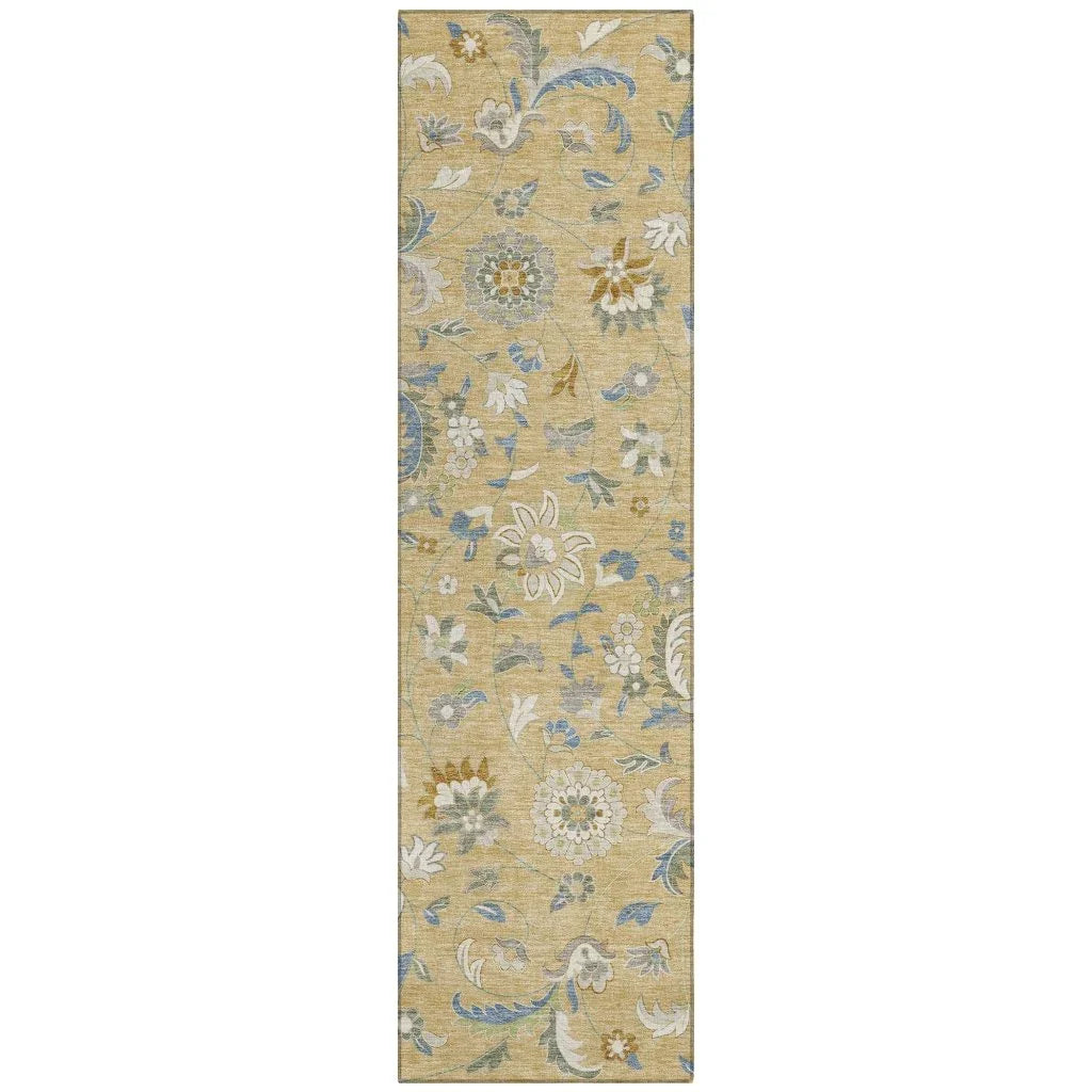 Aveline Gold Washable Indoor-Outdoor Rug-Outdoor Rugs-LOOMLAN Rugs-2'3" x 7'6"-LOOMLAN