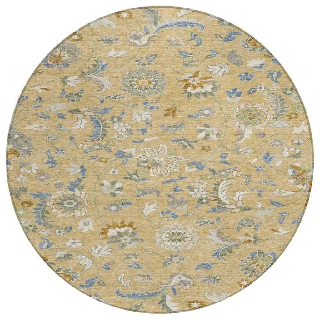 Aveline Gold Washable Indoor-Outdoor Rug-Outdoor Rugs-LOOMLAN Rugs-8' x 8'-LOOMLAN