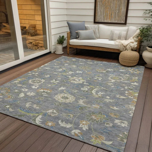 Aveline Gray Washable Indoor-Outdoor Rug-Outdoor Rugs-LOOMLAN Rugs-LOOMLAN
