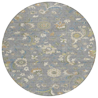 Aveline Gray Washable Indoor-Outdoor Rug-Outdoor Rugs-LOOMLAN Rugs-8' x 8'-LOOMLAN