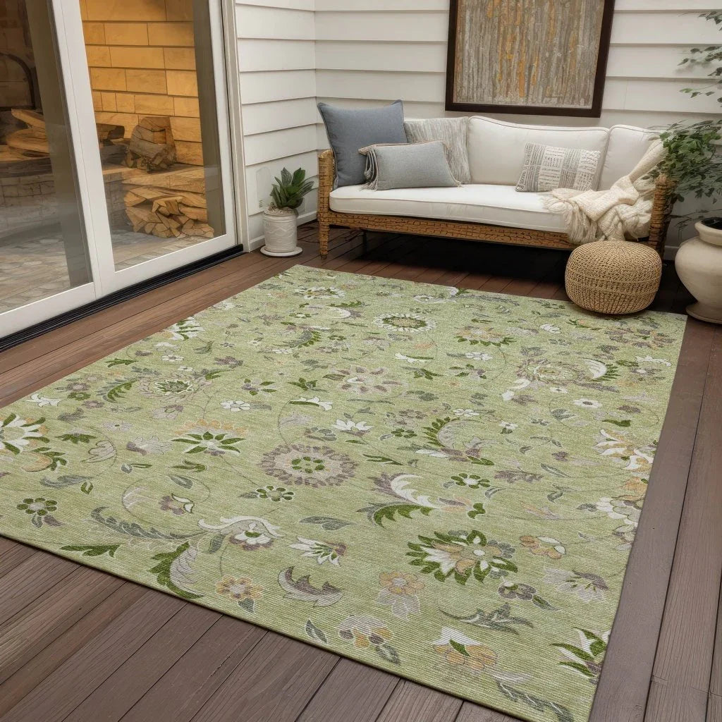 Aveline Green Washable Indoor-Outdoor Rug-Outdoor Rugs-LOOMLAN Rugs-LOOMLAN