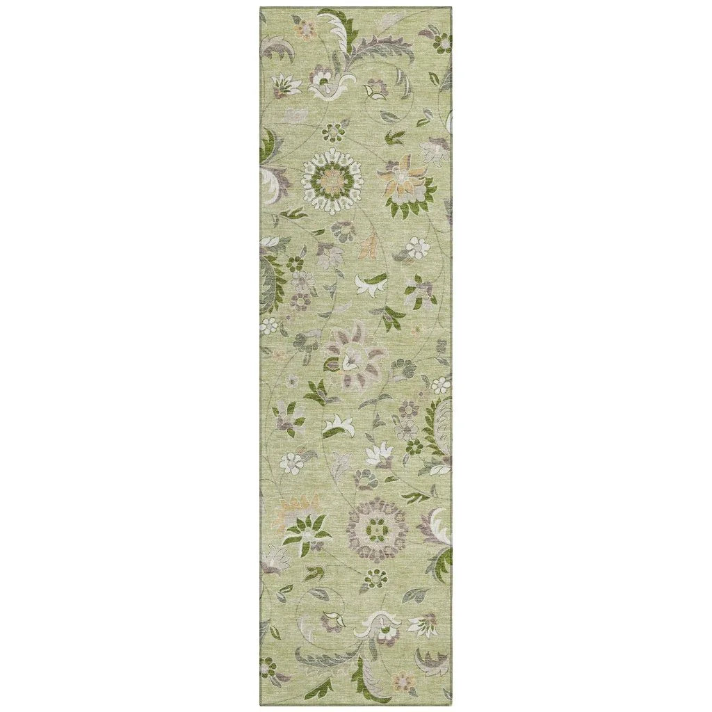 Aveline Green Washable Indoor-Outdoor Rug-Outdoor Rugs-LOOMLAN Rugs-2'3" x 7'6"-LOOMLAN