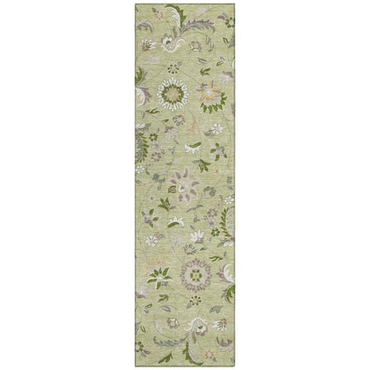 Aveline Green Washable Indoor-Outdoor Rug-Outdoor Rugs-LOOMLAN Rugs-2'3" x 7'6"-LOOMLAN