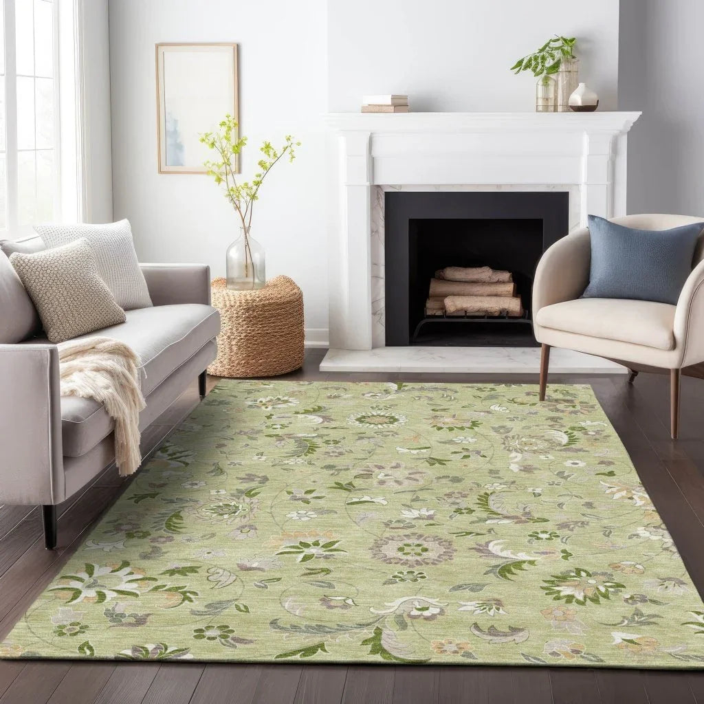 Aveline Green Washable Indoor-Outdoor Rug-Outdoor Rugs-LOOMLAN Rugs-LOOMLAN