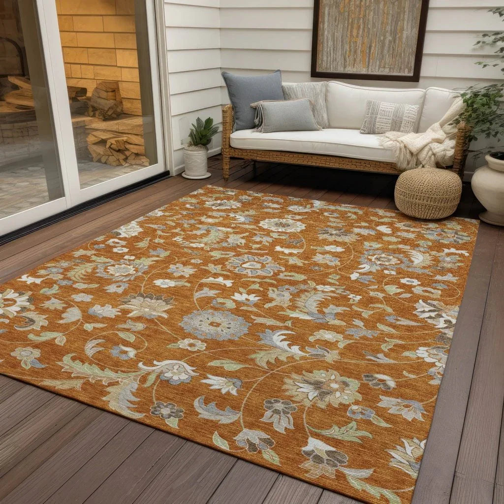 Aveline Orange Washable Indoor-Outdoor Rug-Outdoor Rugs-LOOMLAN Rugs-LOOMLAN