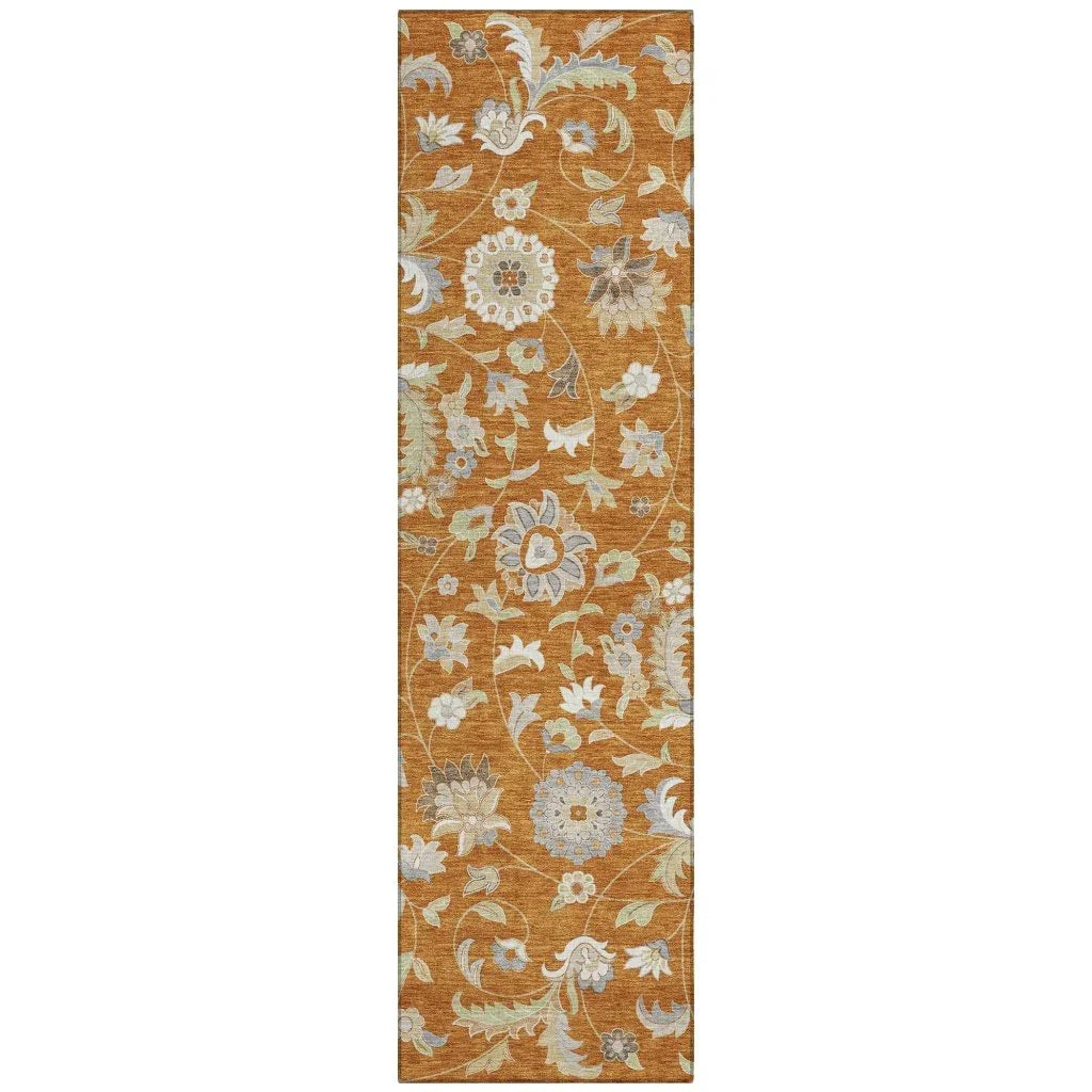 Aveline Orange Washable Indoor-Outdoor Rug-Outdoor Rugs-LOOMLAN Rugs-2'3" x 7'6"-LOOMLAN