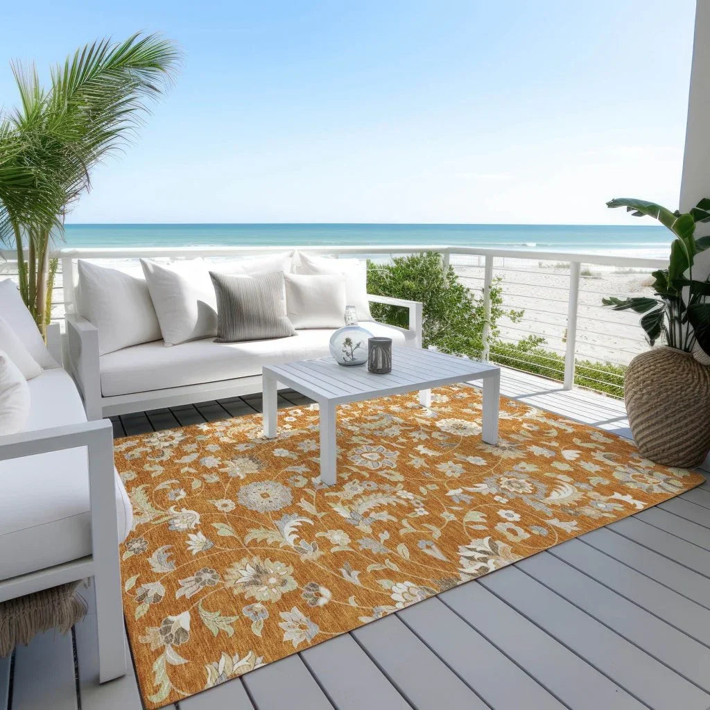 Aveline Orange Washable Indoor-Outdoor Rug-Outdoor Rugs-LOOMLAN Rugs-LOOMLAN