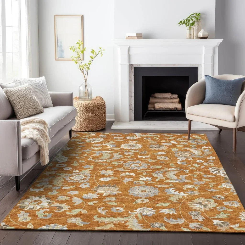 Aveline Orange Washable Indoor-Outdoor Rug-Outdoor Rugs-LOOMLAN Rugs-LOOMLAN