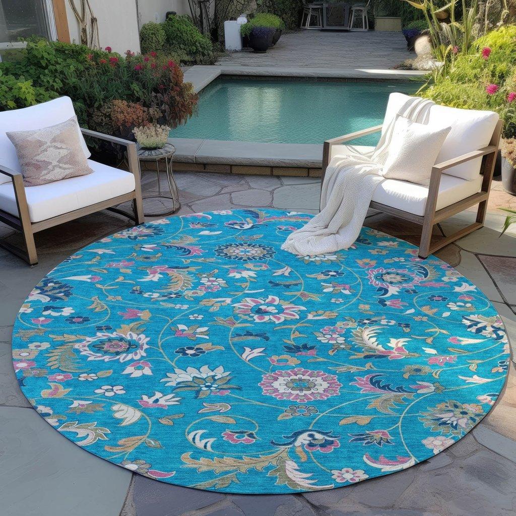 Aveline Teal Washable Indoor-Outdoor Rug-Outdoor Rugs-LOOMLAN Rugs-LOOMLAN