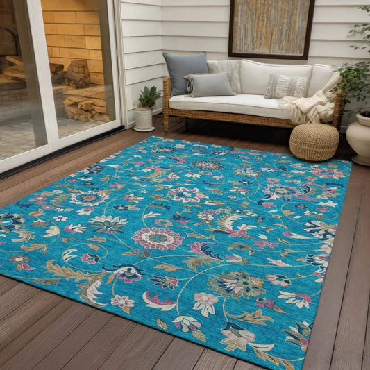 Aveline Teal Washable Indoor-Outdoor Rug-Outdoor Rugs-LOOMLAN Rugs-LOOMLAN