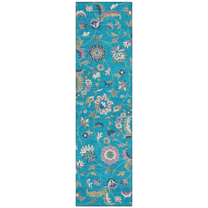 Aveline Teal Washable Indoor-Outdoor Rug-Outdoor Rugs-LOOMLAN Rugs-2'3" x 7'6"-LOOMLAN