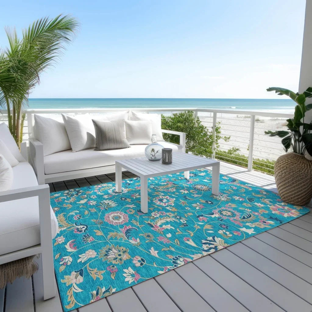 Aveline Teal Washable Indoor-Outdoor Rug-Outdoor Rugs-LOOMLAN Rugs-LOOMLAN