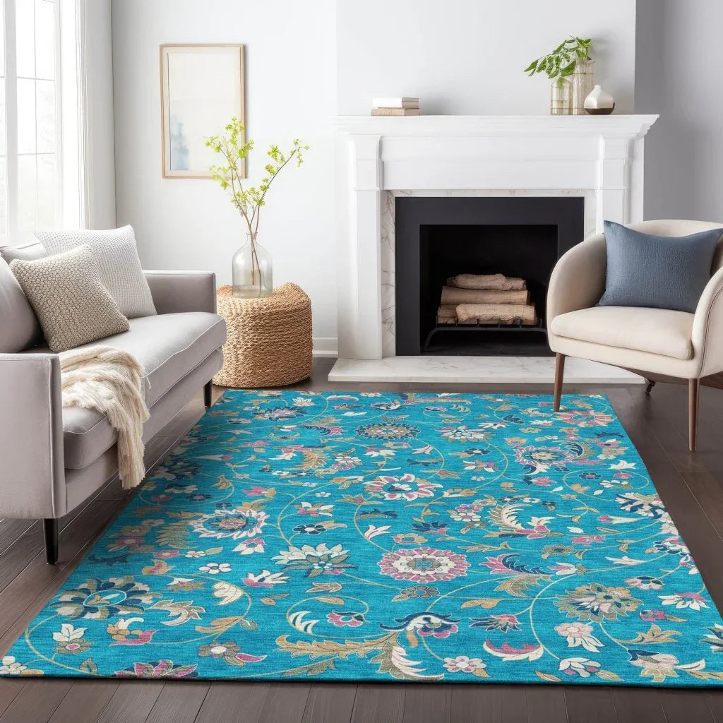 Aveline Teal Washable Indoor-Outdoor Rug-Outdoor Rugs-LOOMLAN Rugs-LOOMLAN