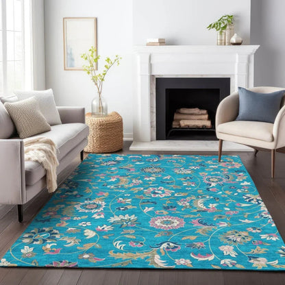 Aveline Teal Washable Indoor-Outdoor Rug-Outdoor Rugs-LOOMLAN Rugs-LOOMLAN