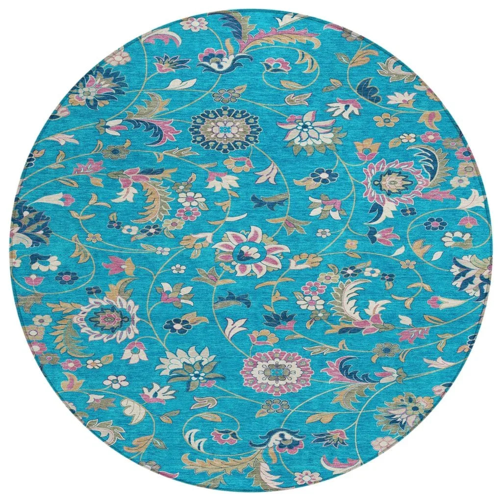 Aveline Teal Washable Indoor-Outdoor Rug-Outdoor Rugs-LOOMLAN Rugs-8' x 8'-LOOMLAN