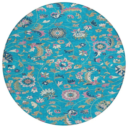Aveline Teal Washable Indoor-Outdoor Rug-Outdoor Rugs-LOOMLAN Rugs-8' x 8'-LOOMLAN