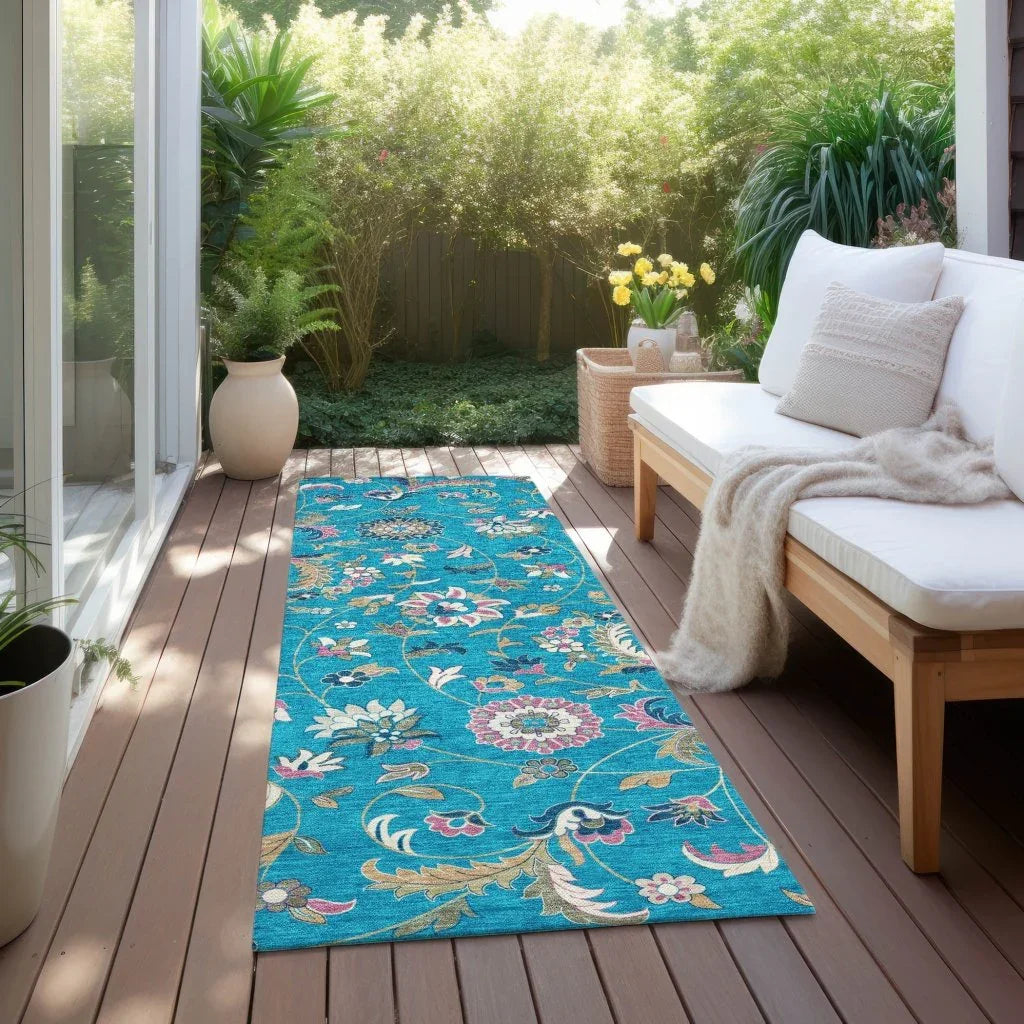 Aveline Teal Washable Indoor-Outdoor Rug-Outdoor Rugs-LOOMLAN Rugs-LOOMLAN