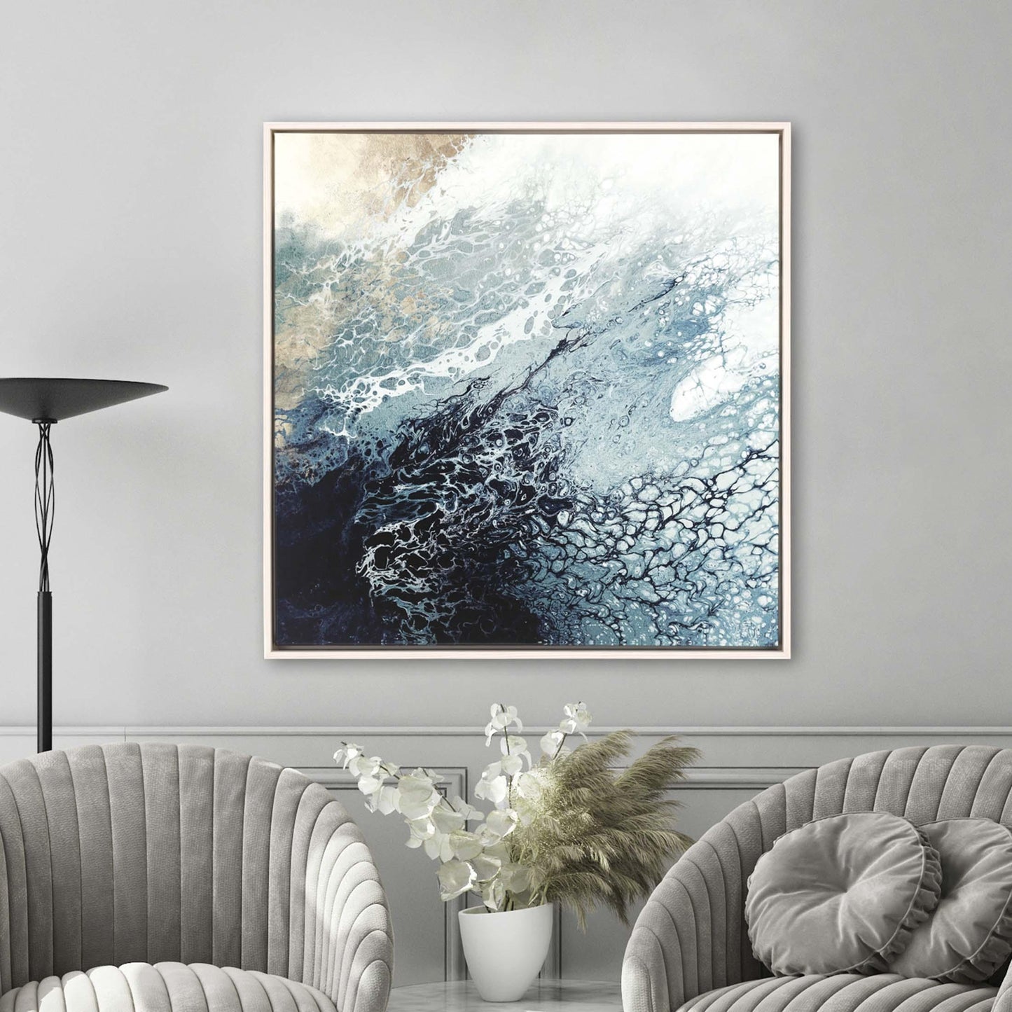 Aveta Wood Frame Blue Canvas Art