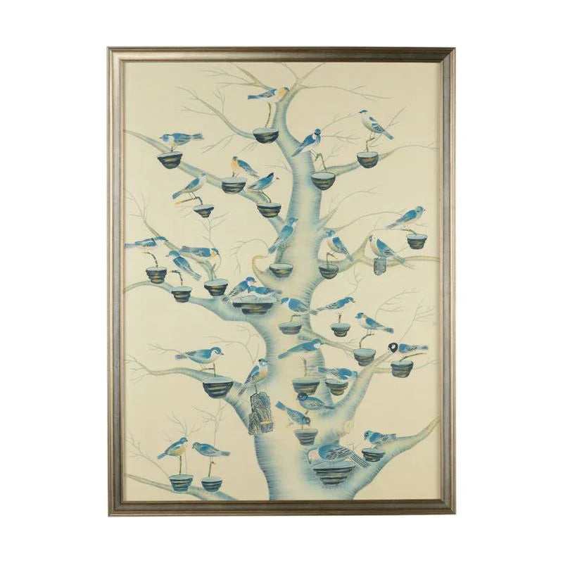 Aviary In Shades Of Blue Hand Painted Artwork-Framed Wall Art-Chelsea House-LOOMLAN