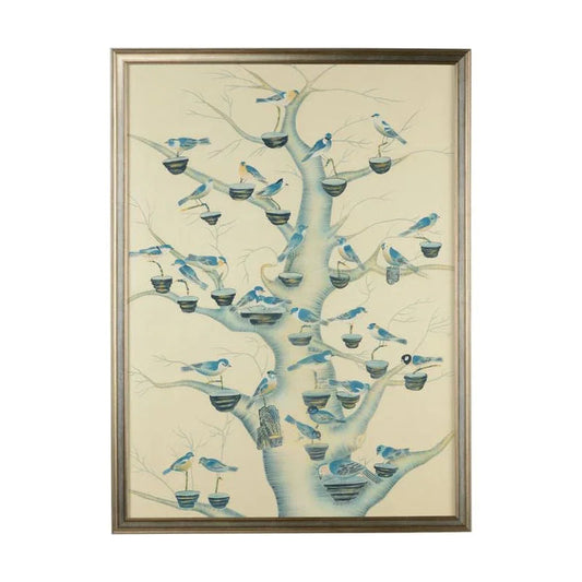 Aviary In Shades Of Blue Hand Painted Artwork-Framed Wall Art-Chelsea House-LOOMLAN