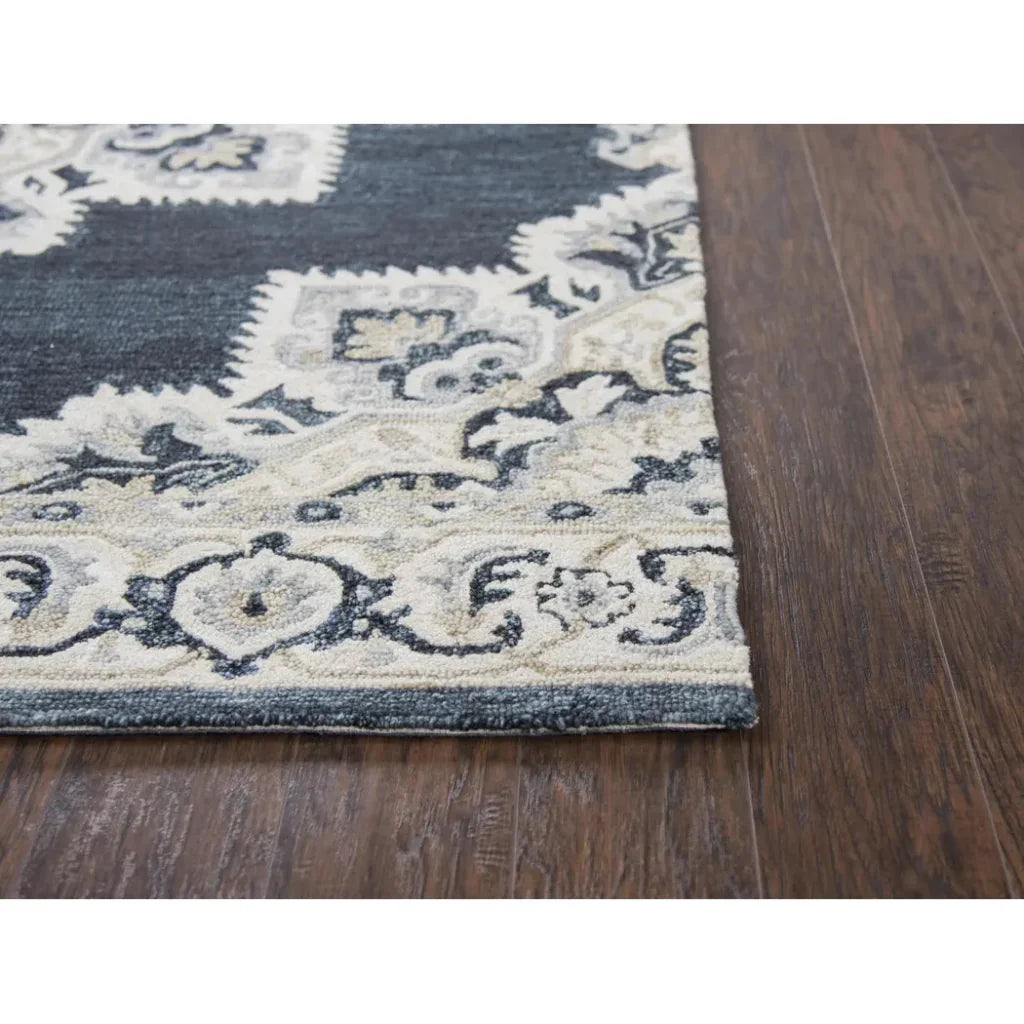 Avit Central Medallion Dark Blue Large Area Rugs - LOOMLAN - LOOMLAN - Area Rugs