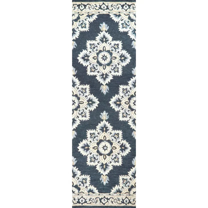Avit Central Medallion Dark Blue Large Area Rugs - LOOMLAN - LOOMLAN - Area Rugs