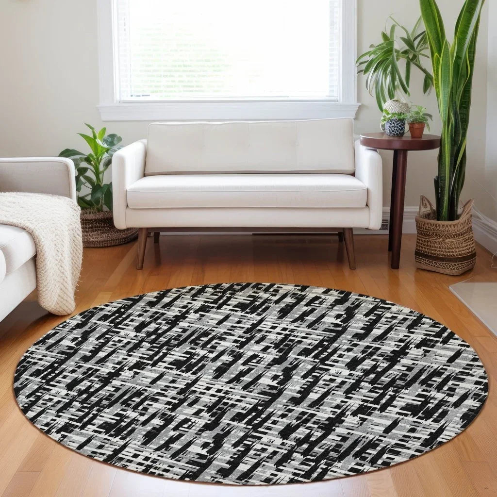 Ayani Black Washable Indoor-Outdoor Rug-Outdoor Rugs-LOOMLAN Rugs-LOOMLAN