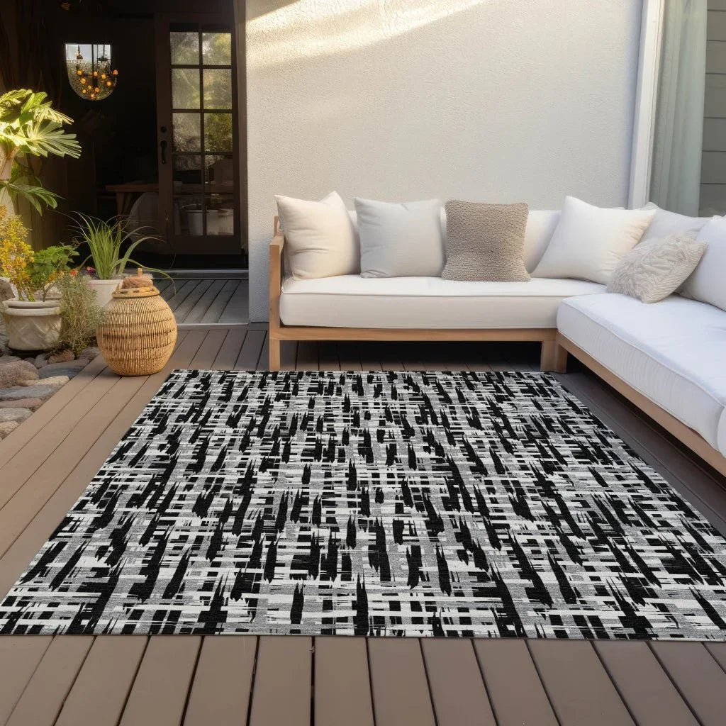 Ayani Black Washable Indoor-Outdoor Rug-Outdoor Rugs-LOOMLAN Rugs-LOOMLAN