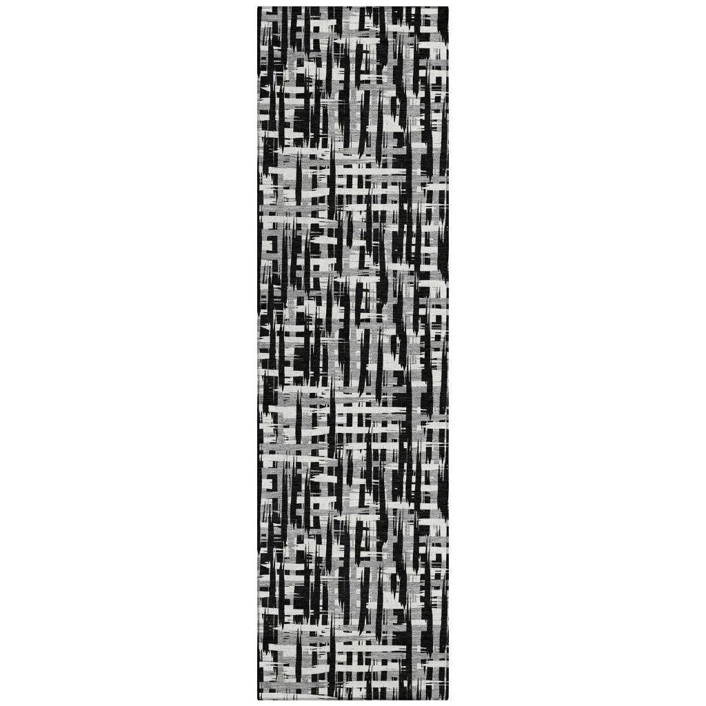 Ayani Black Washable Indoor-Outdoor Rug-Outdoor Rugs-LOOMLAN Rugs-2'3" x 7'6"-LOOMLAN