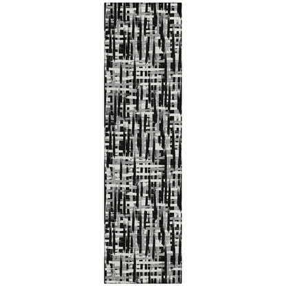 Ayani Black Washable Indoor-Outdoor Rug-Outdoor Rugs-LOOMLAN Rugs-2'3" x 7'6"-LOOMLAN