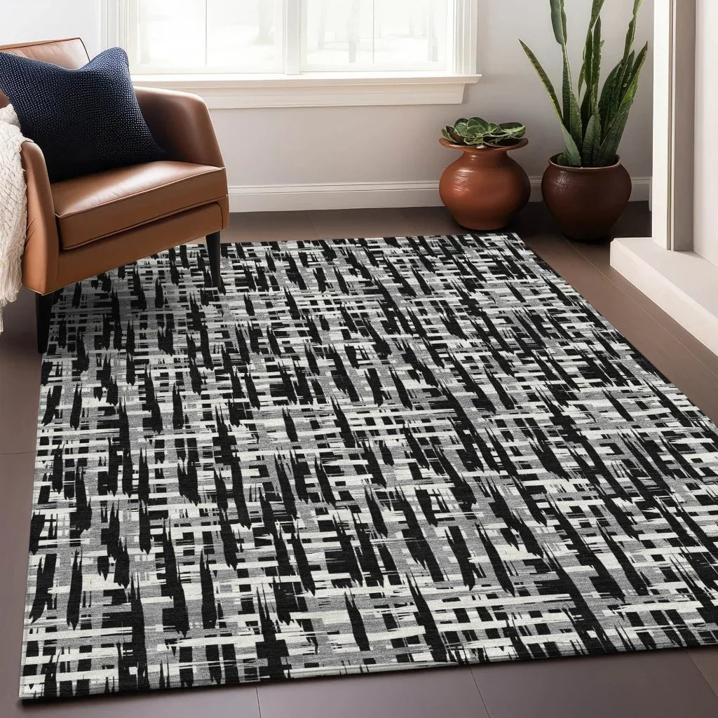 Ayani Black Washable Indoor-Outdoor Rug-Outdoor Rugs-LOOMLAN Rugs-LOOMLAN