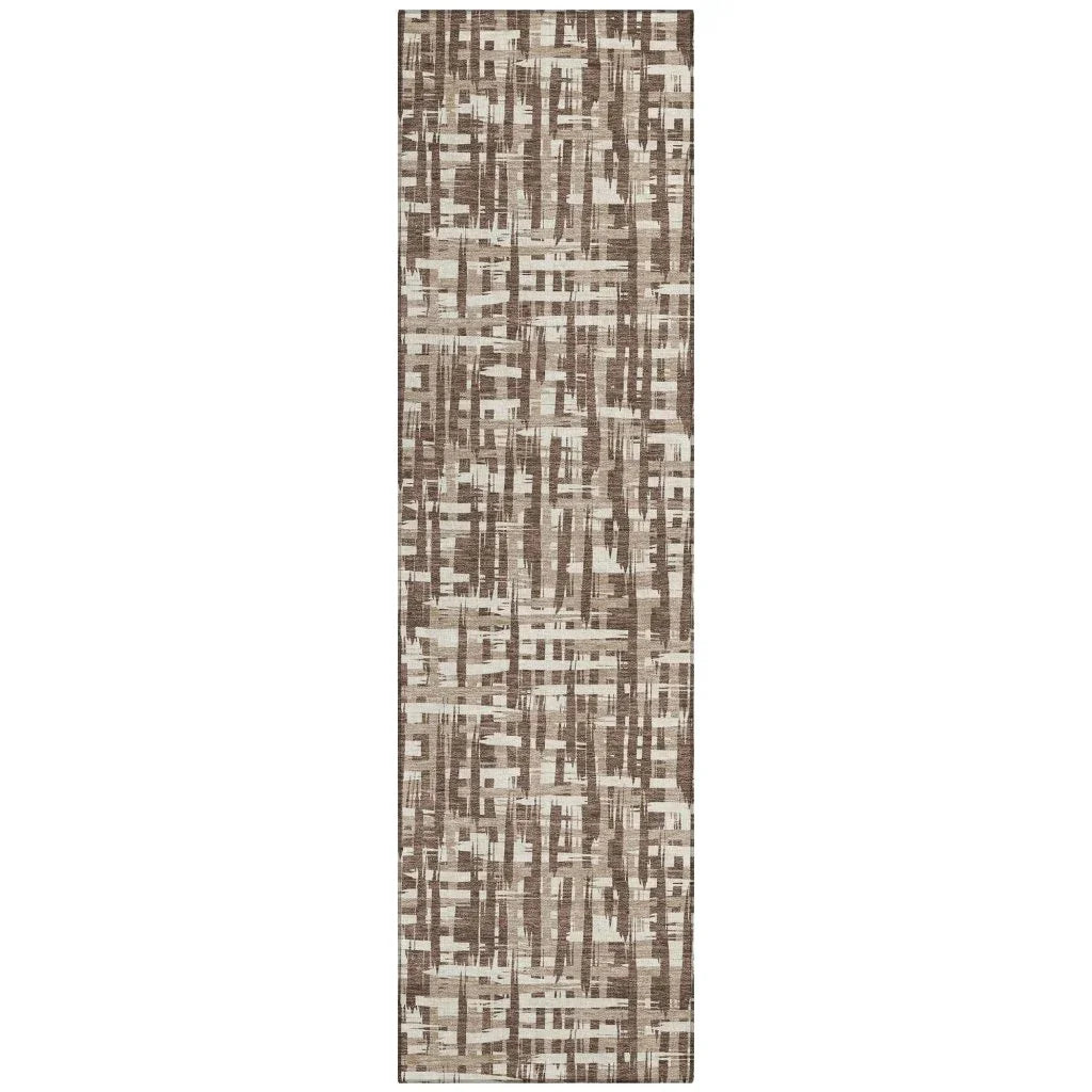 Ayani Brown Washable Indoor-Outdoor Rug-Outdoor Rugs-LOOMLAN Rugs-2'3" x 7'6"-LOOMLAN