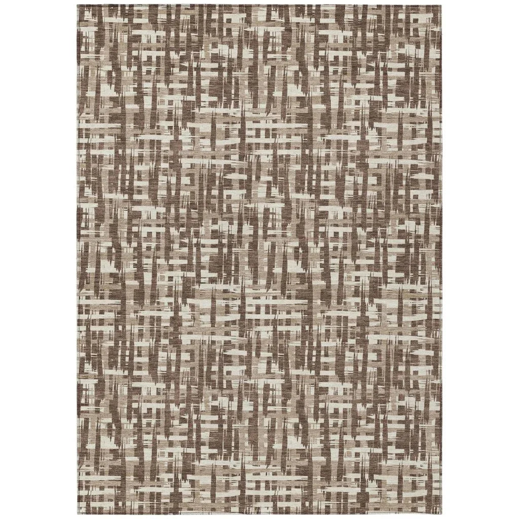 Ayani Brown Washable Indoor-Outdoor Rug-Outdoor Rugs-LOOMLAN Rugs-2'6" x 3'10"-LOOMLAN