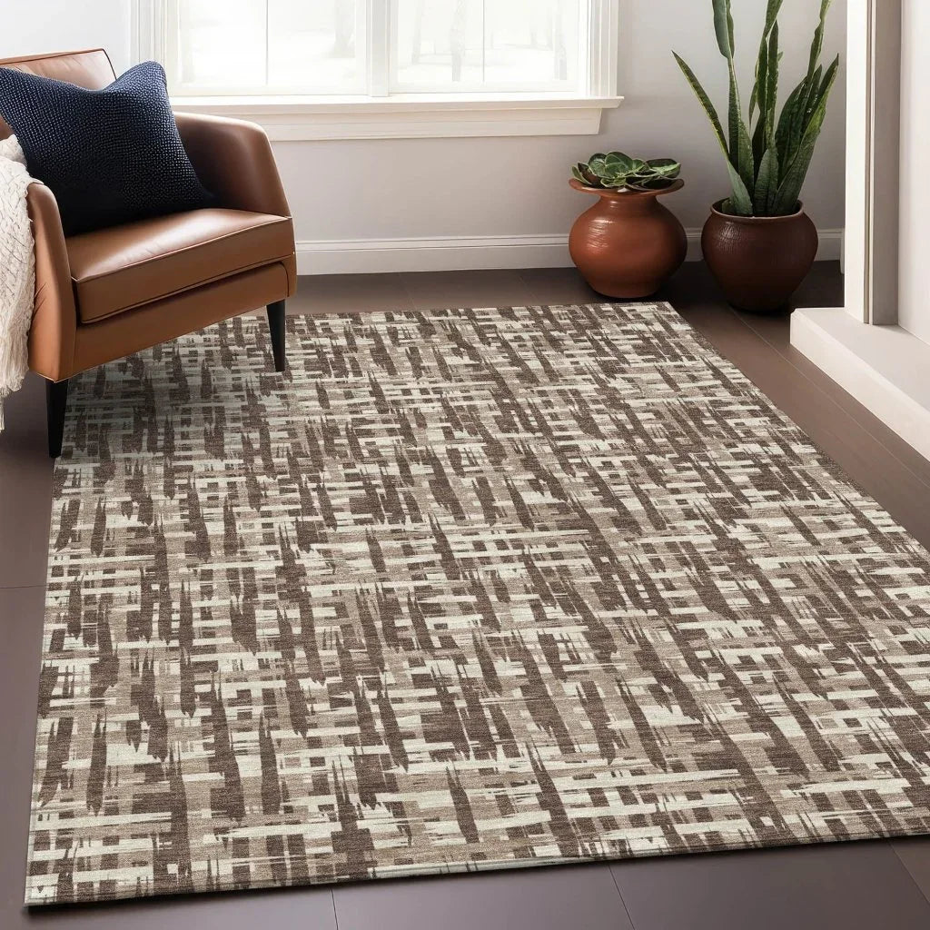 Ayani Brown Washable Indoor-Outdoor Rug-Outdoor Rugs-LOOMLAN Rugs-LOOMLAN