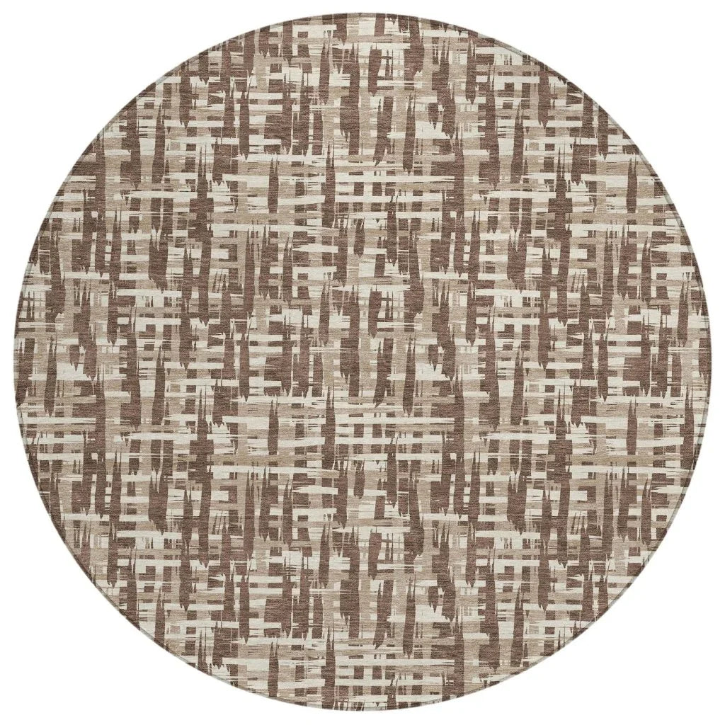 Ayani Brown Washable Indoor-Outdoor Rug-Outdoor Rugs-LOOMLAN Rugs-8' x 8'-LOOMLAN