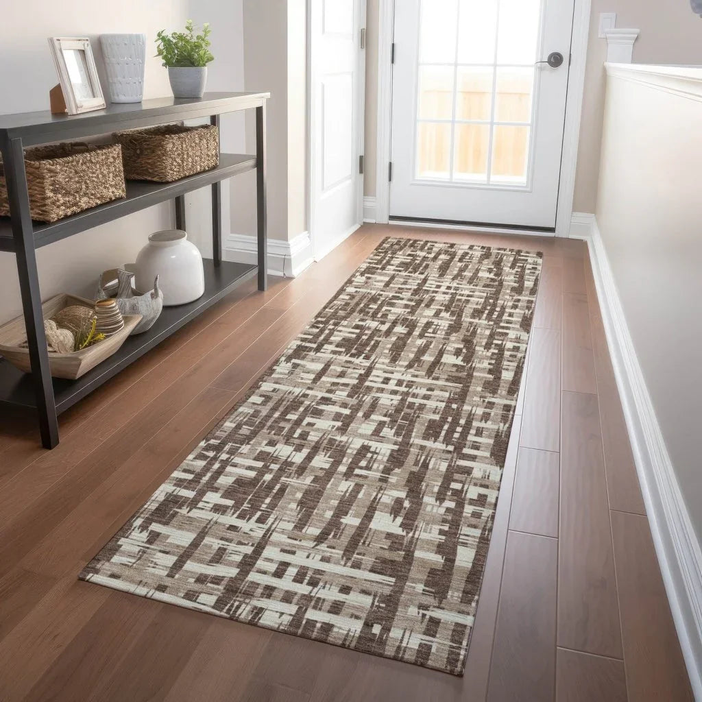 Ayani Brown Washable Indoor-Outdoor Rug-Outdoor Rugs-LOOMLAN Rugs-LOOMLAN