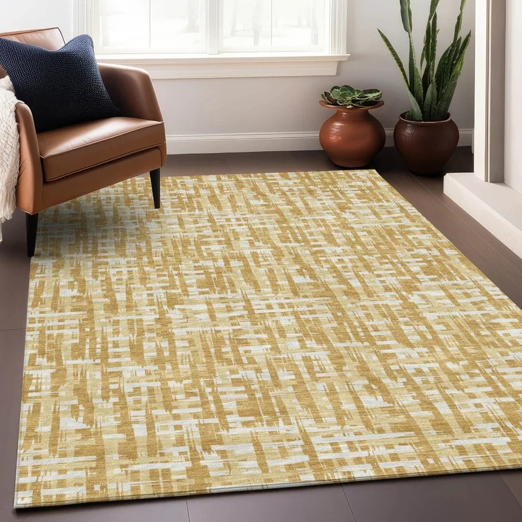Ayani Gold Washable Indoor-Outdoor Rug-Outdoor Rugs-LOOMLAN Rugs-LOOMLAN